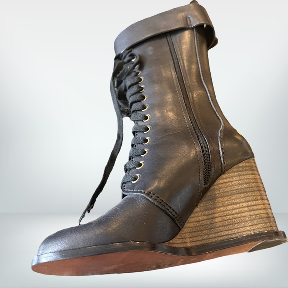 See by Cloe Black Leather Wedge Boots new 38 - Picture 5 of 11